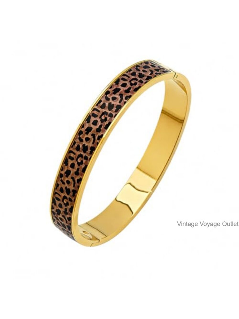 Leopard Print Bracelet Gold Plated Hinged Bangle for Women